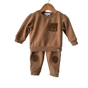 Wild Brown & Tan Baby Matching Crew and Joggers Set